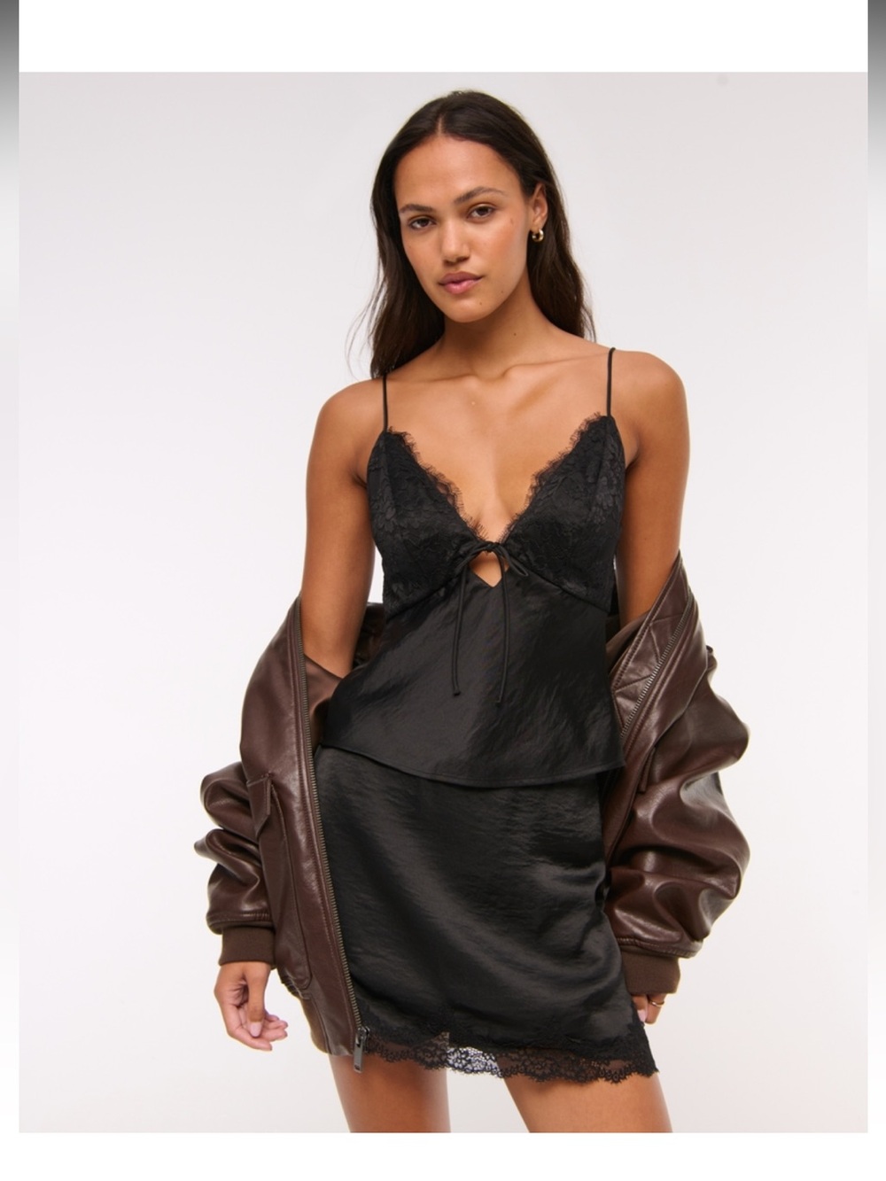 Abercrombie High Rise Lace & Satin Mini Skort